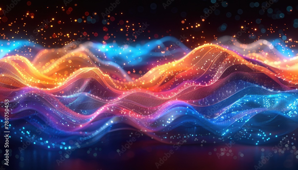A colorful wave with a lot of dots on it by AI generated image - obrazy, fototapety, plakaty 