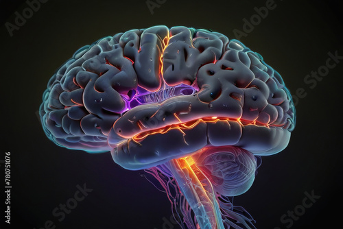 projection of the human brain with biological points and nervous system