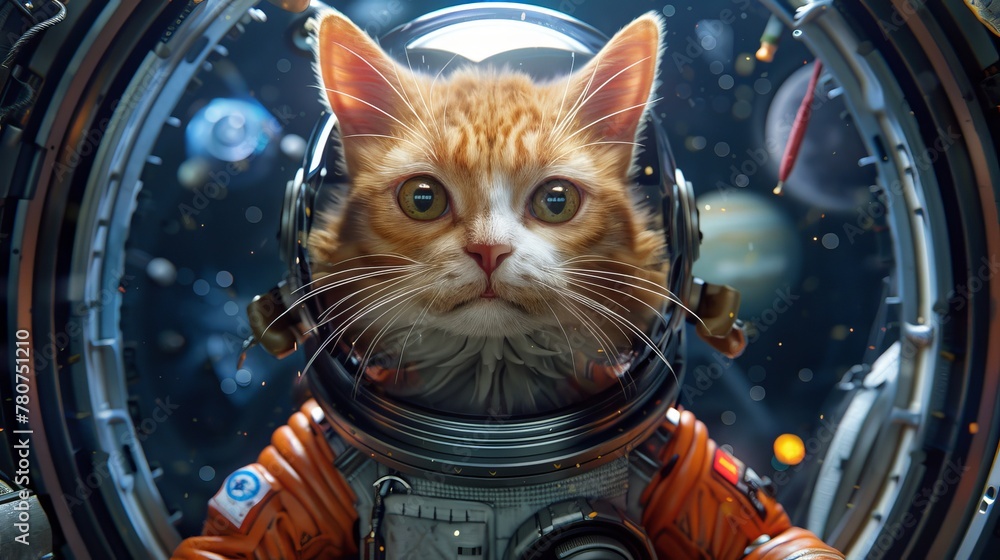 AI-designed cat astronaut in space gear, a whimsical creation captured in vivid 4K detail AI-designed cat astronaut in space gear, a whimsical creation captured in vivid 4K detail