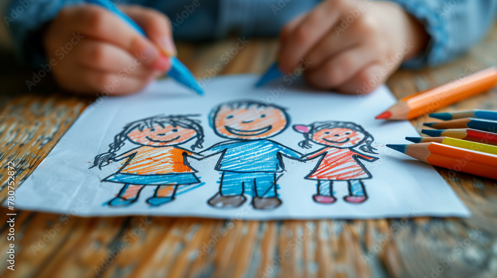 child drawing on white paper, with colored pencils, Ai generated Images child drawing on white paper, with colored pencils, Ai generated Images