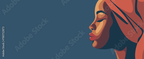 Vector banner portrait of a beautiful woman african american black woman. Femininity, independence. Feminism, gender equality, empowerment concept