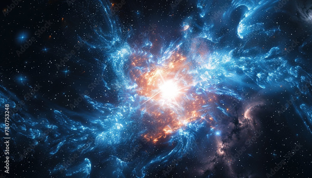 A bright orange and blue star in the sky by AI generated image A bright orange and blue star in the sky by AI generated image
