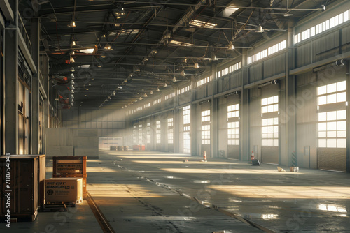 A large empty warehouse with a lot of empty boxes © Miquel