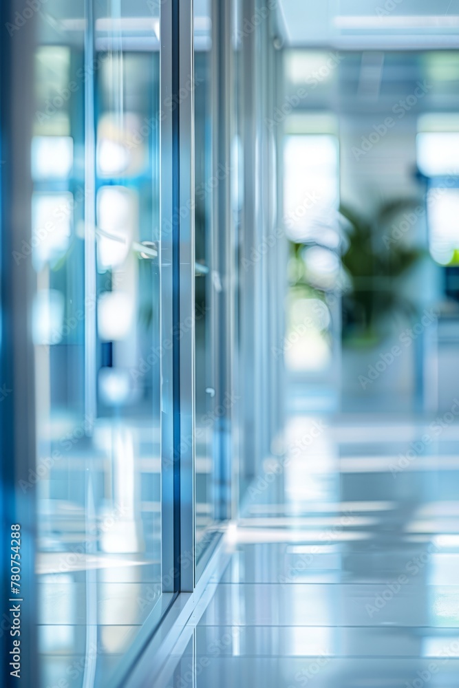 a blurred hallway with a blue and white light on it a blurred hallway with a blue and white light on it