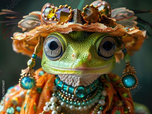 Gecko Adorned with Jewels and Headdress