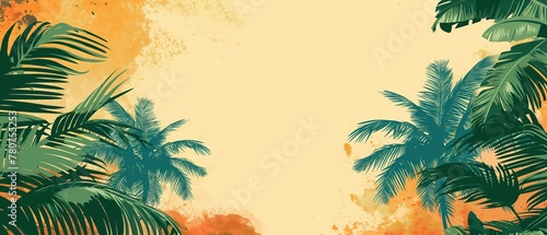 Yellow blue summer silhouette palm tree, tropical palm trees