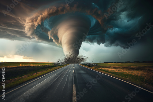 tornado storm on the road photo