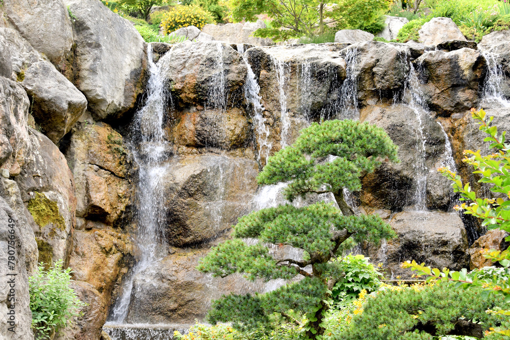 Natural landscape of Japan. Mountain waterfall