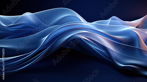 Abstract Art White Silky Fabric Floating Like Scribble Wavy Lines on a Blue Color Background Image photo