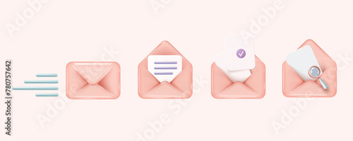 Set of 3D cartoon tyle icons related to email. photo