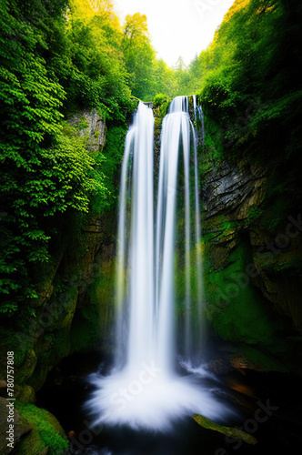 Waterfall cascade on mountain rocks