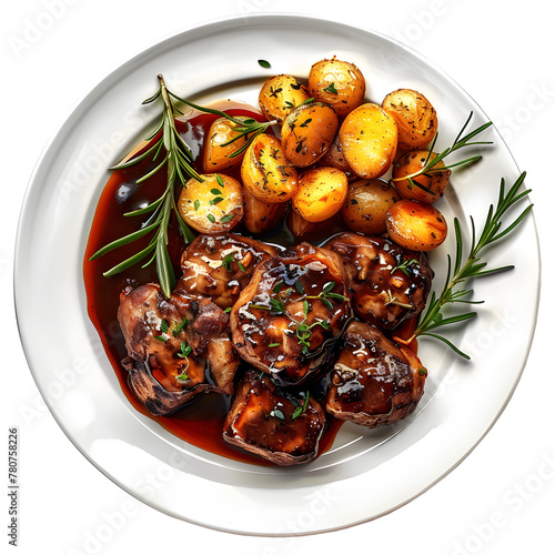Meat plate with potatoes and souce  on Transparent Background | Ai generated 