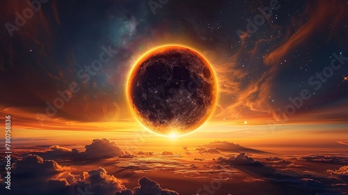 A darkness event, such as a total solar eclipse, plunging the world into temporary darkness, high detailed photo