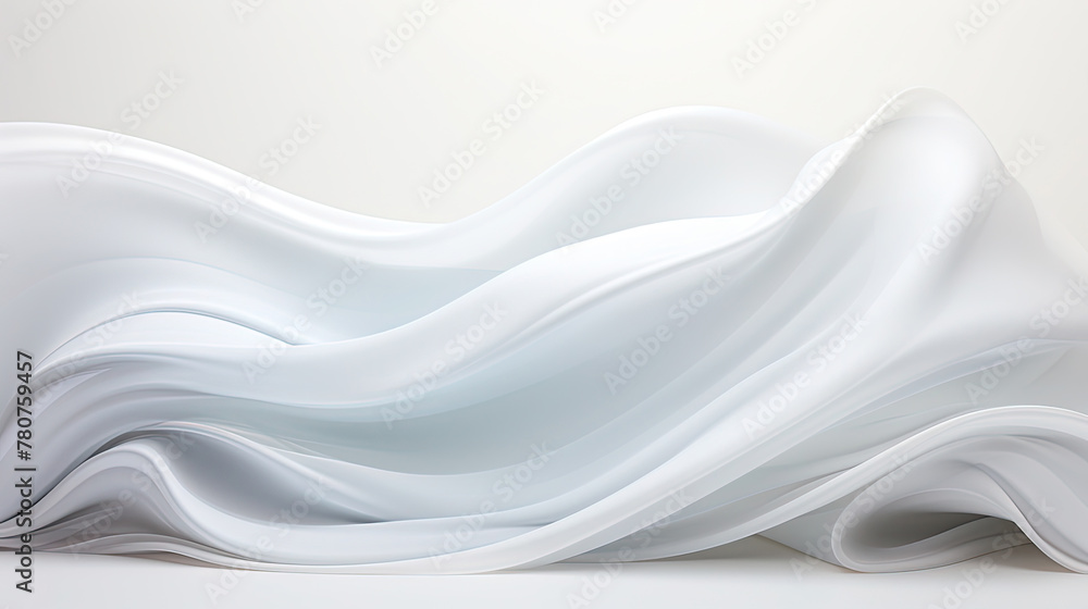 Fototapeta premium Abstract Art White Silky Fabric Floating Like Scribble Wavy Lines on a White Color Background