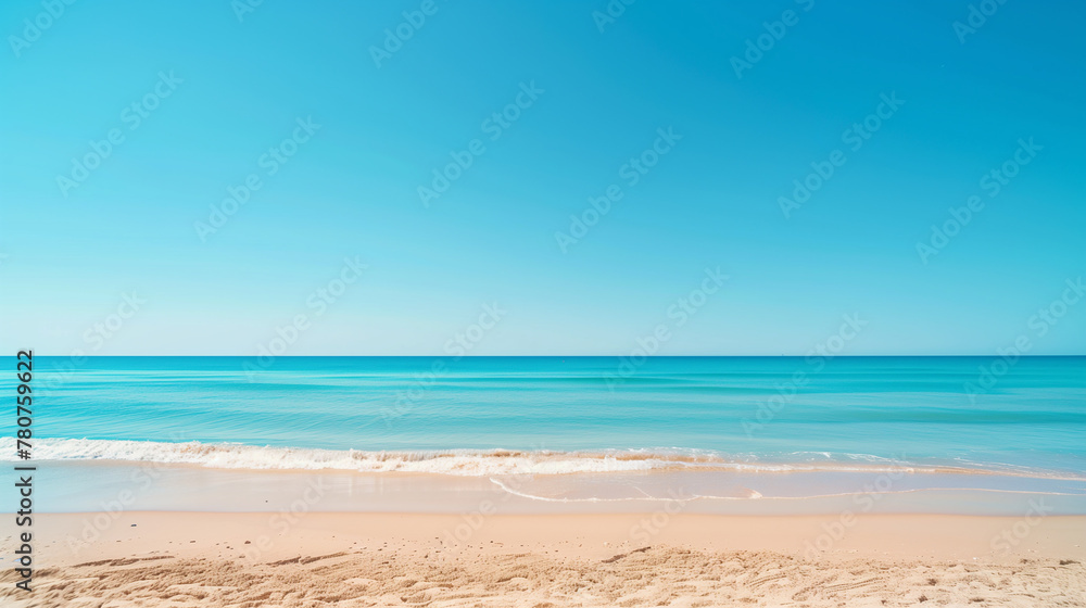 Fototapeta premium Under the clear blue sky, a sun-kissed beach invites relaxation and joy