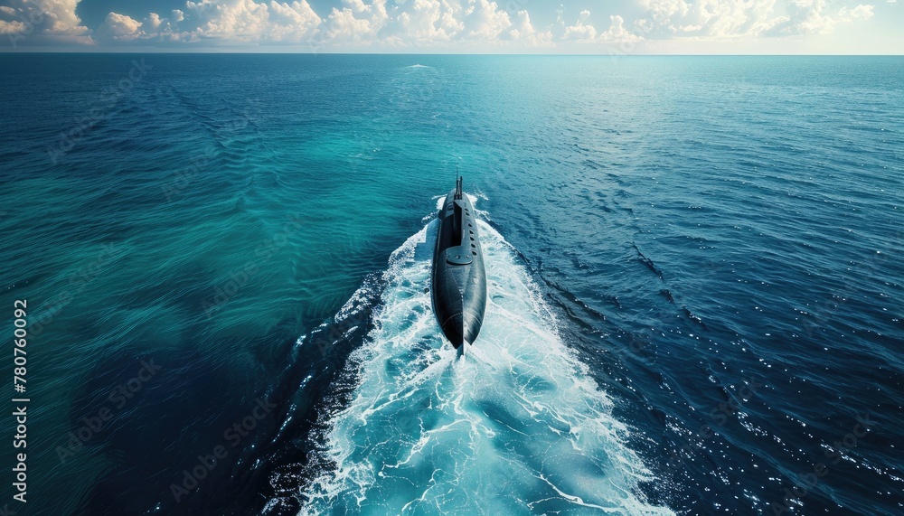 Fototapeta premium A submarine is traveling through the ocean by AI generated image