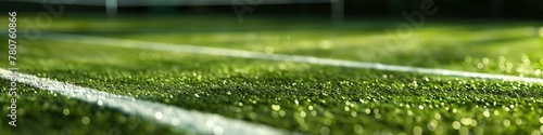 athletic field of synthetic grass with bright line markings for play