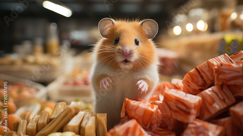 Cute Hamster in a Miniature Grocery Store