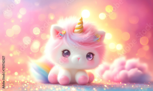 Cute unicorn with bokeh background  lovely baby unicorn   copy space pastel style