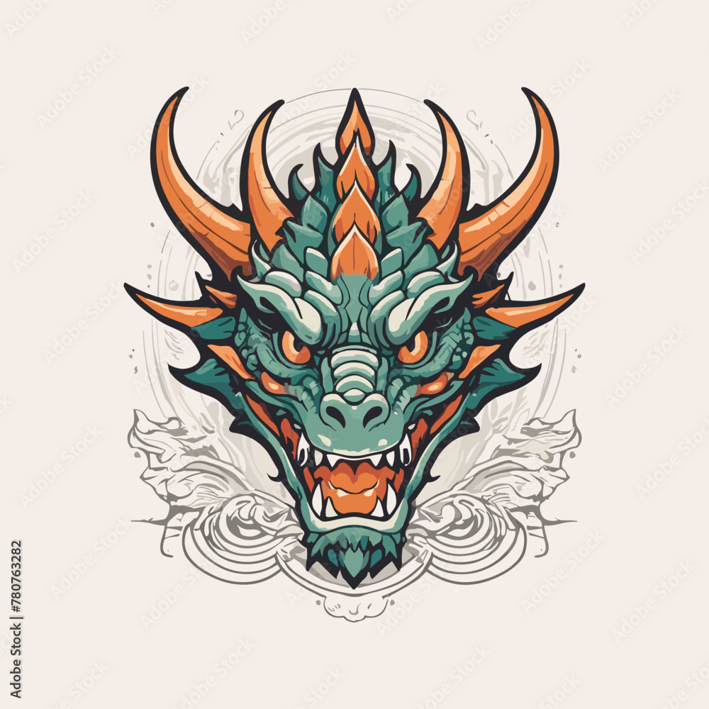 Colorful and detailed illustration of a classic dragon head Colorful and detailed illustration of a classic dragon head