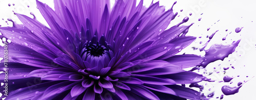 Purple flower with paint splashes on white background. Creative idea for blonde hair dye.