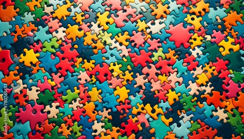 Creative Burst of Multicolored Puzzle Pieces on a Flat Surface photo