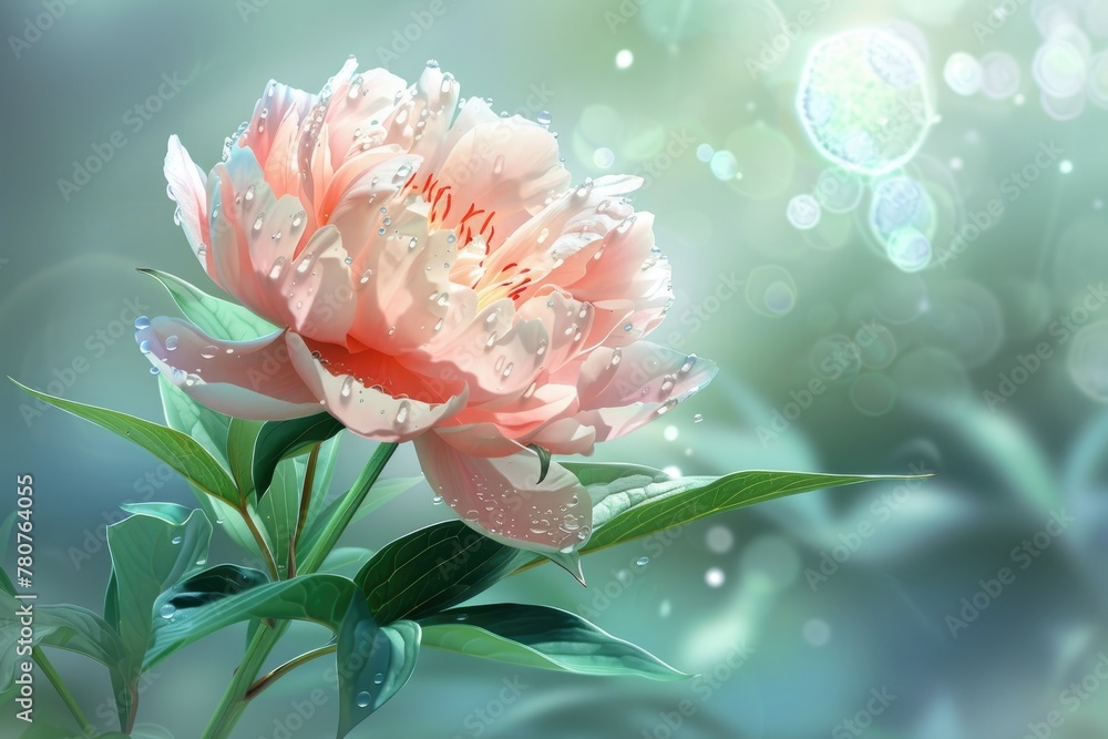 Close up view. Beautiful Peony isolated with drops of water on the petals. Close up view. Beautiful Peony isolated with drops of water on the petals.
