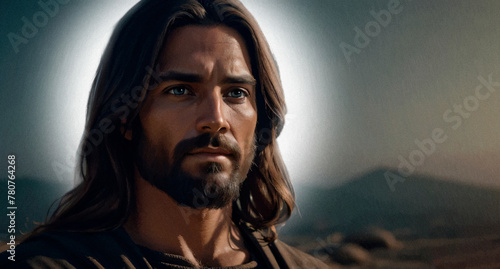 Pintura digital do rosto de Nosso Senhor Jesus Cristo - Generative AI photo