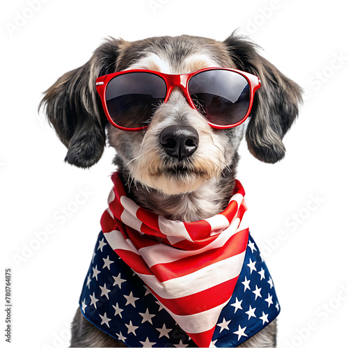 dog wearing amarican flag scarf