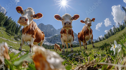 Group of Cows Standing on Lush Green Field. Generative AI