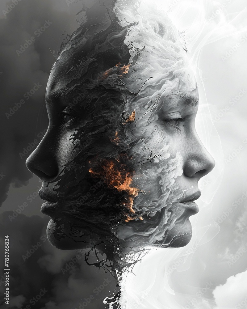Duality Contrastrich images that explore opposing forces or concepts, such as light and dark, life and death, or chaos and order, clean sharp Duality Contrastrich images that explore opposing forces or concepts, such as light and dark, life and death, or chaos and order, clean sharp