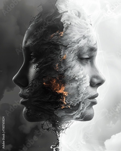 Duality Contrastrich images that explore opposing forces or concepts, such as light and dark, life and death, or chaos and order, clean sharp