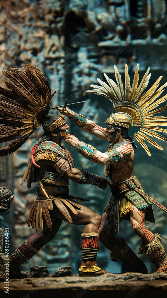 Fototapeta premium Native American Warrior Figurines in Traditional Attire