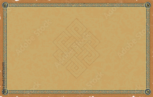 Large Medieval Parchment with Celtic Frame, Fantasy Icons, Viking Knot