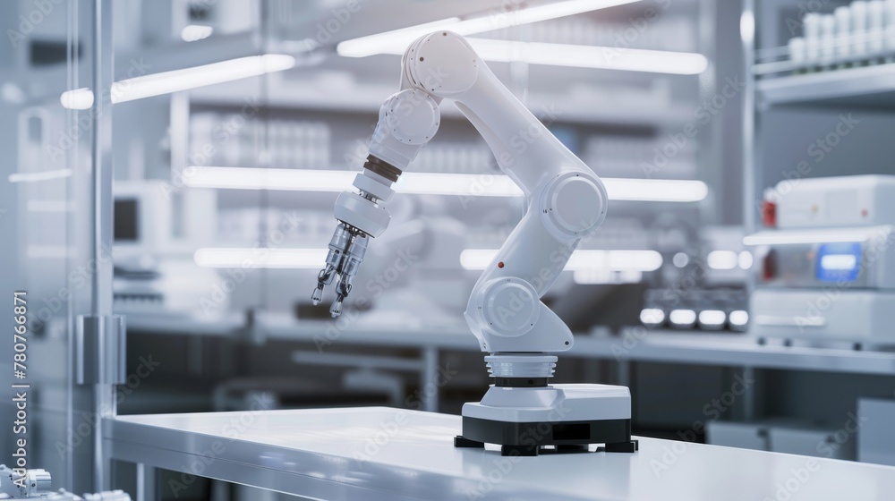 a industrial robot arm operating seamlessly within a cutting-edge factory environment, meticulously attending to tasks along a sophisticated production line
a industrial robot arm operating seamlessly within a cutting-edge factory environment, meticulously attending to tasks along a sophisticated production line