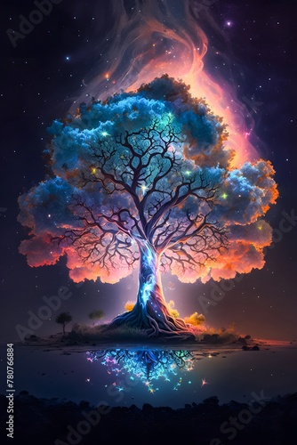 Wonderous Cosmic Tree of Life harnessing the Galaxy Lights of the Night Sky V4.