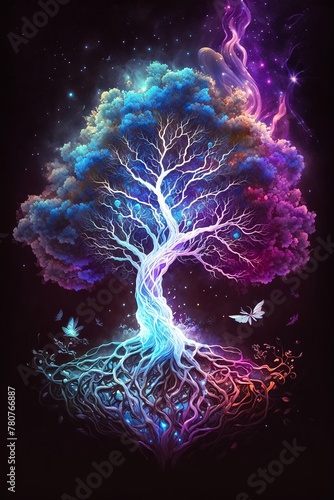 Wonderous Cosmic Tree of Life harnessing the Galaxy Lights of the Night Sky V3.