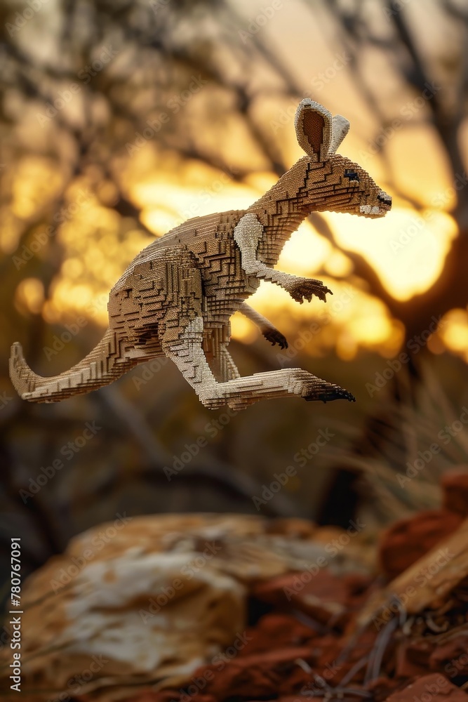 kangaroo leaps over a rock at sunset kangaroo leaps over a rock at sunset