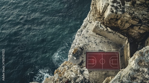 Fototapeta Naklejka Na Ścianę i Meble -  Basketball court on the moon landscape, alien planet nature