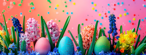 Wallpaper Mural Easter eggs and flowers beautiful background. Selective focus. Torontodigital.ca