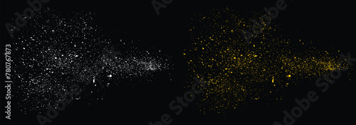 Vector confetti glowing gold glitter festive background. Abstract vector gold glitter confetti on a black background