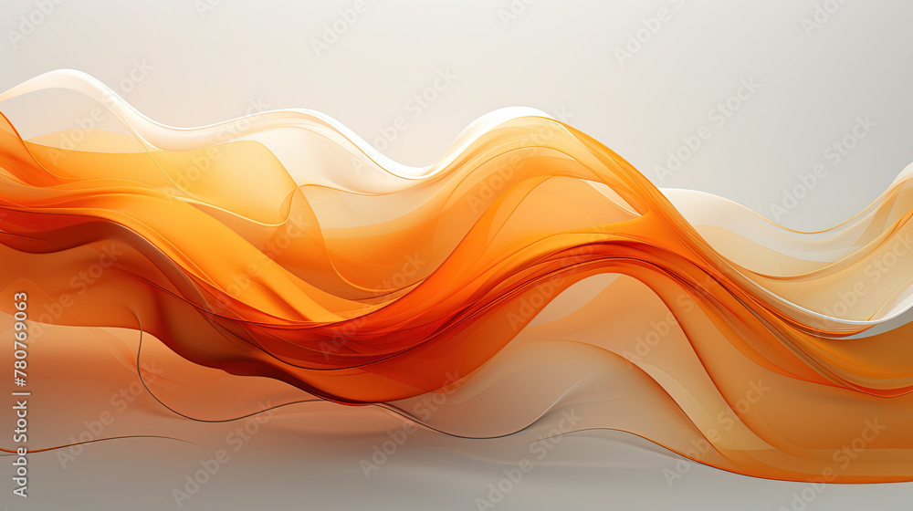 Fototapeta premium White and Orange Fabric Floating Like Scribble Wavy Lines on a Biege Color Backdrop