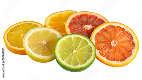 Set of a slices orange  grapefruit  lime and lemon isolated on transparent background