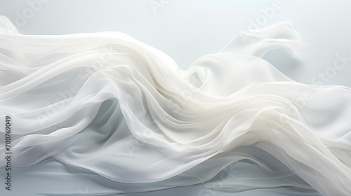 Abstract Art White Silky Fabric Floating Like Scribble Wavy Lines on a White Color Background photo