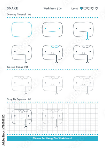 How to Draw Doodle Snake, Cartoon Character Step by Step Drawing Tutorial. Activity Worksheets For Kids