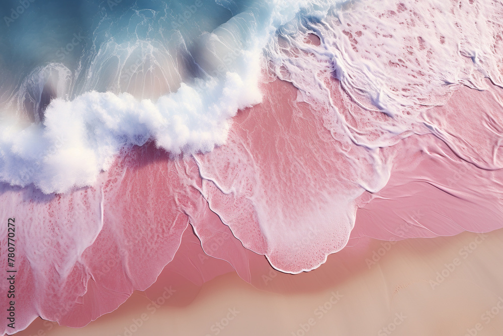 Fototapeta premium Aerial View of A Above Pink Ripple and Some Waves Splashing On The Sand