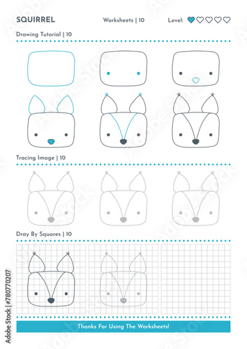 How to Draw Doodle Squirrel, Cartoon Character Step by Step Drawing Tutorial. Activity Worksheets For Kids.