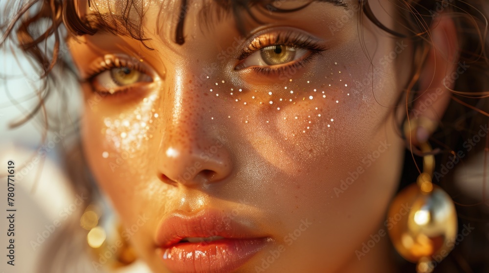 Golden Hour Glow: Close-up Portrait of a Young Woman with Sun-Kissed Skin Golden Hour Glow: Close-up Portrait of a Young Woman with Sun-Kissed Skin