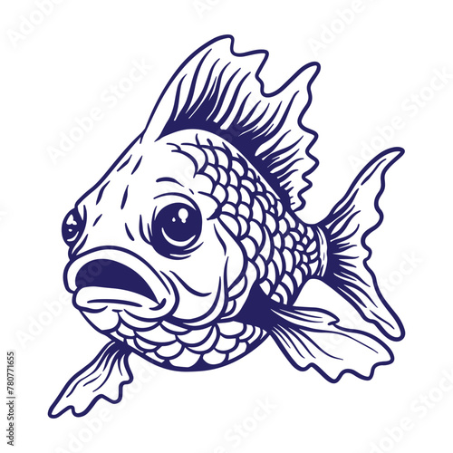 hand drawn ryukin goldfish illustration 