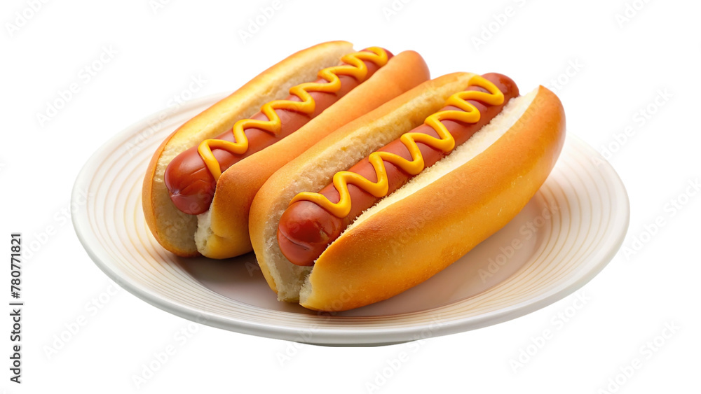 Hot dogs in a plate on transparent background